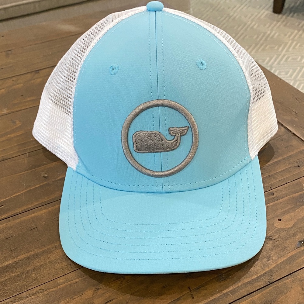 Vineyard Vines Blue and White Trucker Hat with Whale Logo